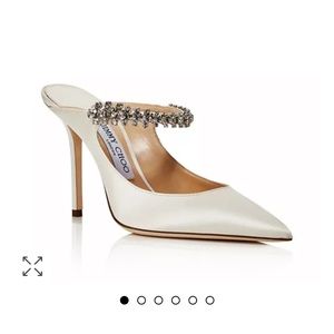 Jimmy Choo Women's Bing 100 Embellished High Heel Mules in Ivory Satin